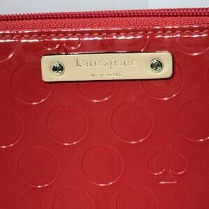 Kate Spade Red Patent Leather Embossed Spade and Circle Motif Full Zip Wallet